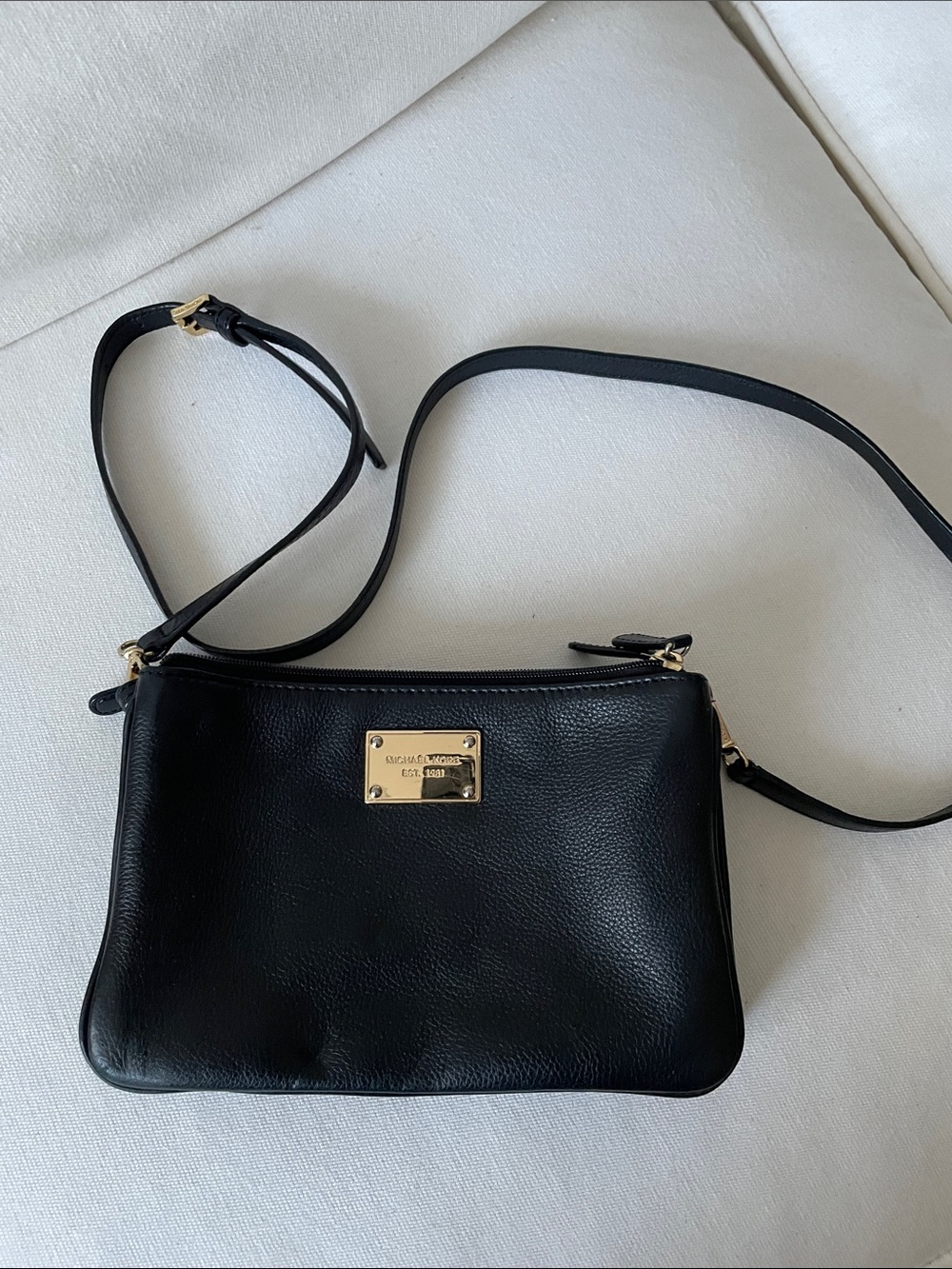 Michael Kors Black Leather Crossbody with Gold Plate